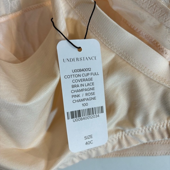UNDERSTANCE Sz 40C Bra Cotton Cup Lace Underwire Free Champagne Pink NEW - Picture 4 of 5